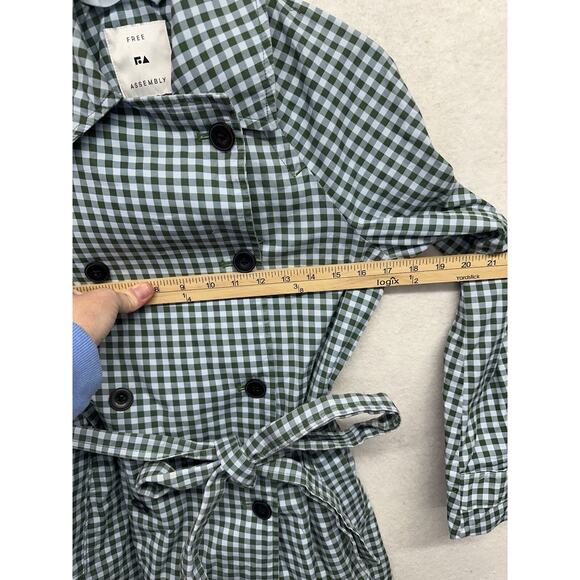 FreeAssembly XS Trench Coat Plaid Green Double Breasted 100% Cotton - Picture 5 of 14